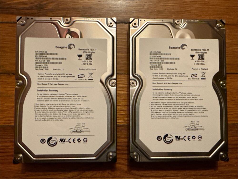 Lot of 2 Seagate Barracuda 7200.11 1.5TB 3.5" SATA HDD ST31500341AS